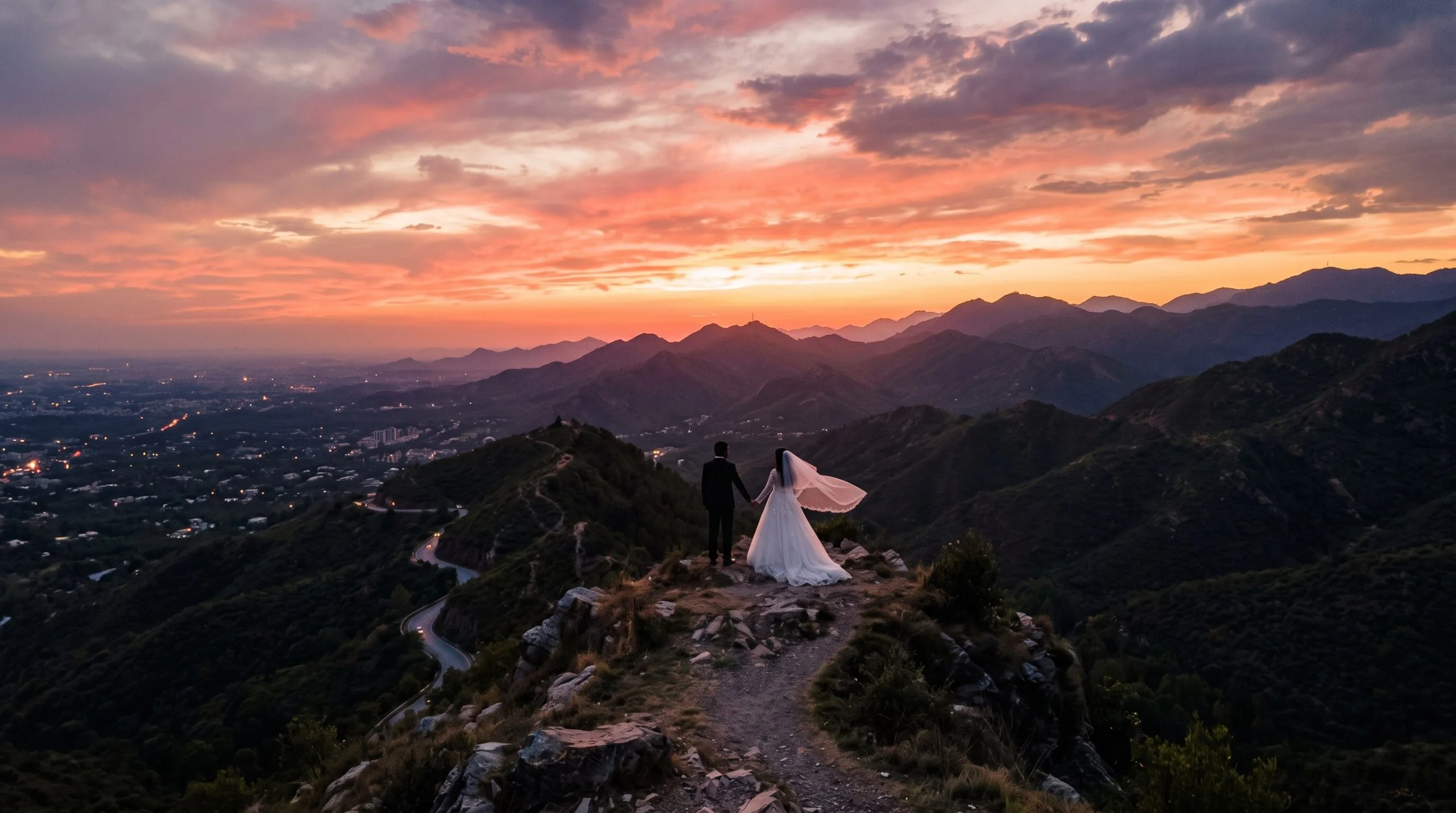 Bride and groom outdoor bridal photography at sunset, Rawal Digital